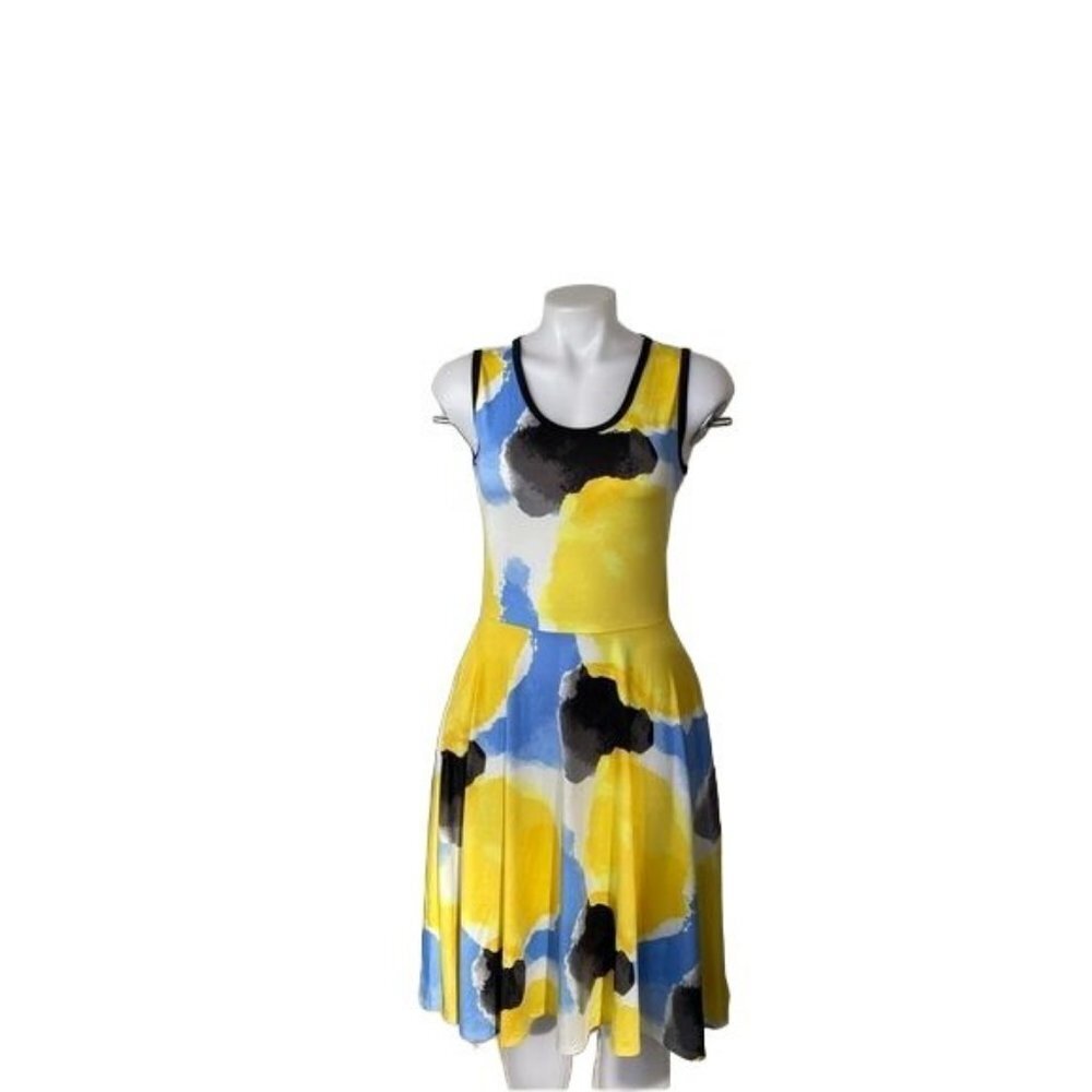 LulaRoe Nicki Dress With Pockets Blue Yellow White Black Maxi Stretchy Dress - Picture 3 of 11